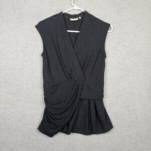 Deletta Women's Black Tufted Swiss Dot V-neck Top Size S